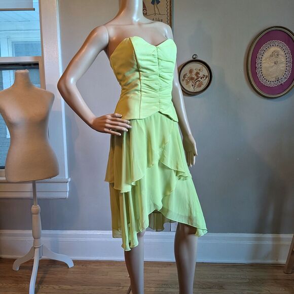 Vintage Y2K Jessica McClintock Green Midi Dress Drop Waist Tinkerbell Size 8 - Picture 1 of 7